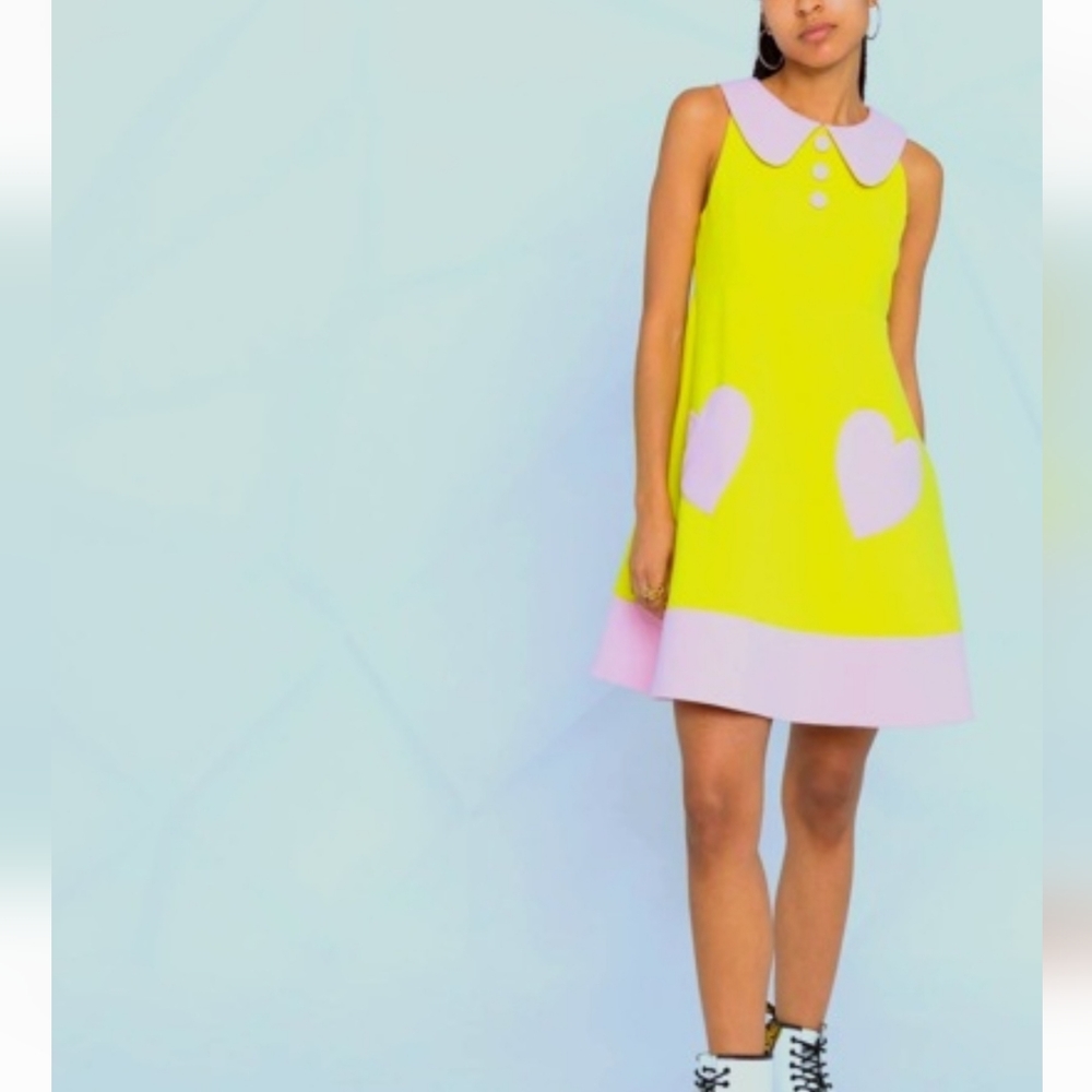 Moschino Heart Pocket Mini Dress Pink Green Size 44 New with tags
